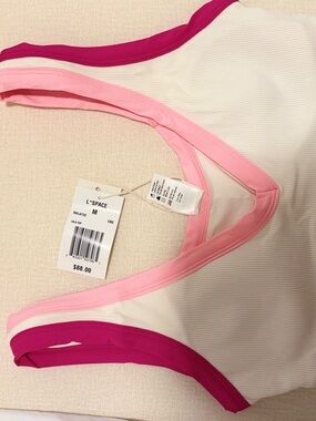 l*space White Bikini Top with Light Pink & Fuchsia Trim